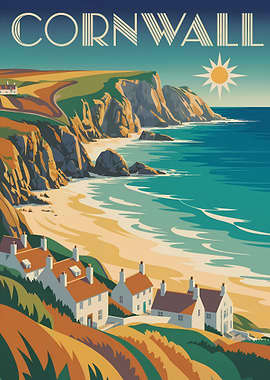 Cornwall Travel Poster Art Deco Style