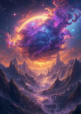 Cosmic Mountain Valley Landscape