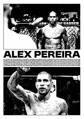 Alex Pereira UFC Black and White Poster
