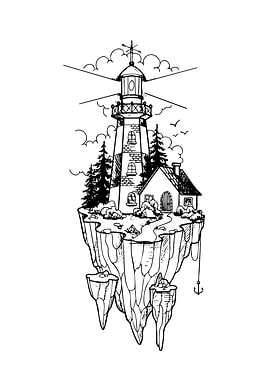 Lighthouse on Floating Island Illustration