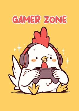 Gamer Zone Chicken Cartoon Illustration