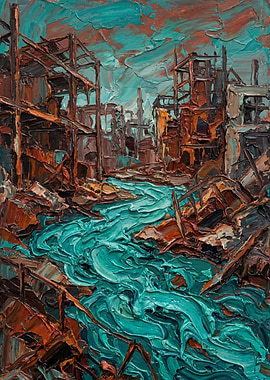Post-Apocalyptic Cityscape Oil Painting