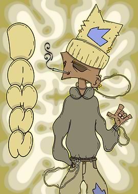 Character with crown and cigarette