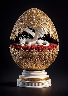 Dragon inside ornate golden egg