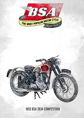 1952 BSA ZB34 Competition Motorcycle Art