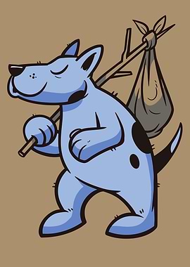Cartoon Dog with Stick and Sack