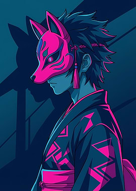 Anime character with fox mask illustration