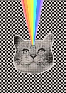 Psychedelic Cat with Rainbow Beam
