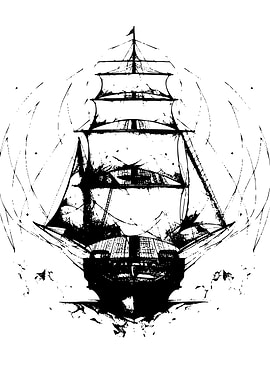 Black and White Ship Illustration