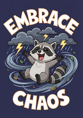 Embrace Chaos Raccoon Cartoon Illustration