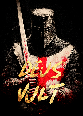 Crusader Knight with Sword and Deus Vult