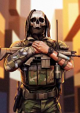 Skull Masked Soldier with Rifle