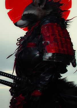 Samurai Raccoon Warrior with Katana