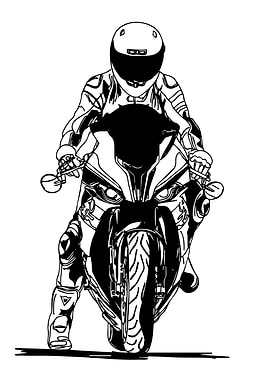 Motorcycle Rider Black and White Illustration