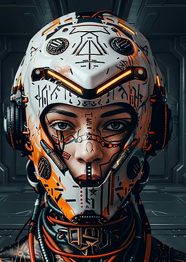 Cyberpunk Woman Portrait with Futuristic Helmet