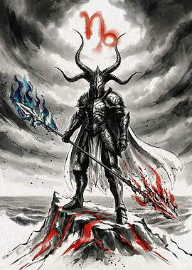 Capricorn Warrior – Japanese Sumi-e Ink Zodiac Art