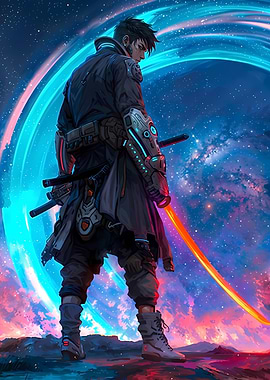 Cyberpunk Warrior with Glowing Sword