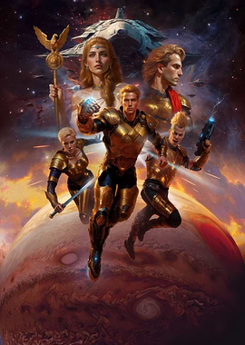 Sci-Fi Warriors Above a Gas Giant