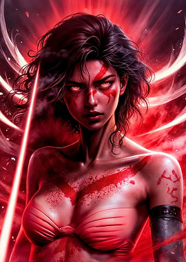 Red Warrior Woman with Glowing Eyes
