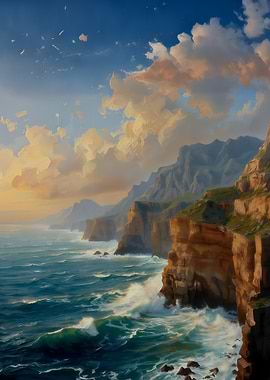 Coastal Cliffs Ocean View Painting