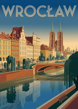Wroclaw Cityscape Art Deco Poster