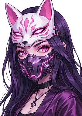 Cyberpunk Girl with Fox Mask