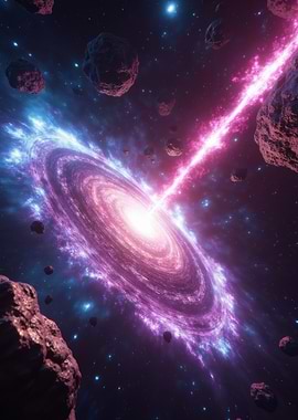 Cosmic Galaxy with Asteroids and Beam