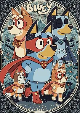 Bluey Superhero Cartoon Art
