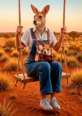 Kangaroo on Swing with baby