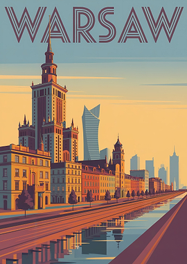 Warsaw Cityscape Art Deco Poster
