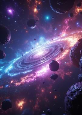 Cosmic Galaxy with Asteroids