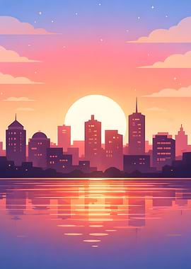 Cityscape Sunset Reflection
