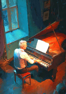 Man playing piano in a room