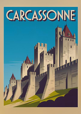 Carcassonne Vintage Travel Poster