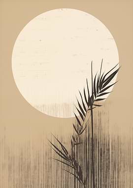 Asian Palm Leaf and Moon Art