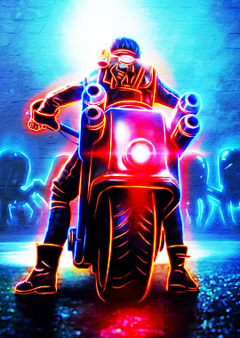 Neon Rider on Futuristic Motorcycle