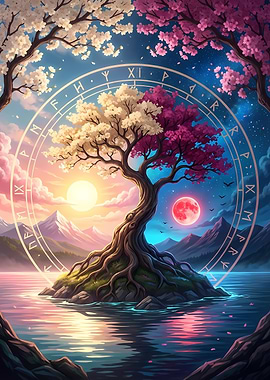 Fantasy Tree Island with Runes