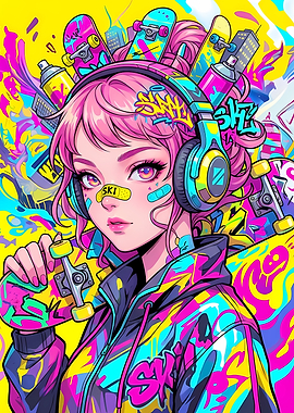 Skater Girl with Graffiti Style
