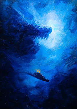 Submarine in Deep Blue Sea Painting