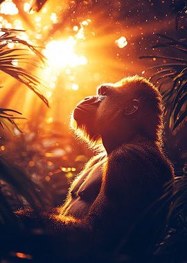 Gorilla Gazing at Sunlight in Jungle