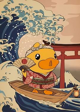 Duck in Japan Ukiyo-e Style