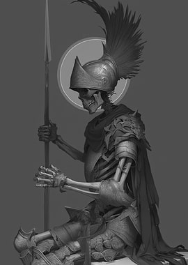 Skeleton Warrior with Spear and Helmet