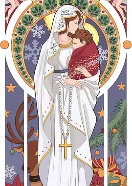 Christmas Madonna and Child Illustration