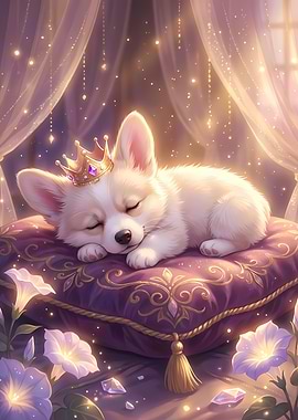 Sleeping Corgi Puppy with Crown