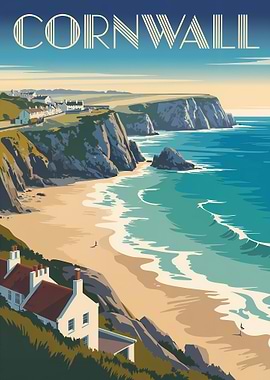Cornwall Travel Poster Art Deco Style