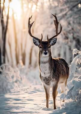 Majestic Deer in Winter Wonderland