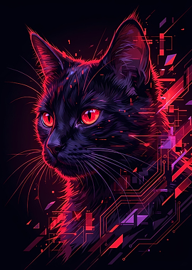 Cyberpunk Cat with Red Eyes