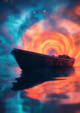 Boat on Water with Portal Background