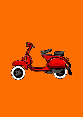 Red Scooter Illustration on Orange Background