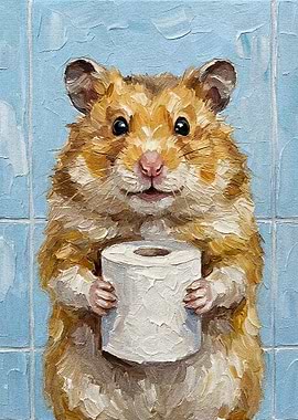 Hamster Holding Toilet Paper Roll Painting